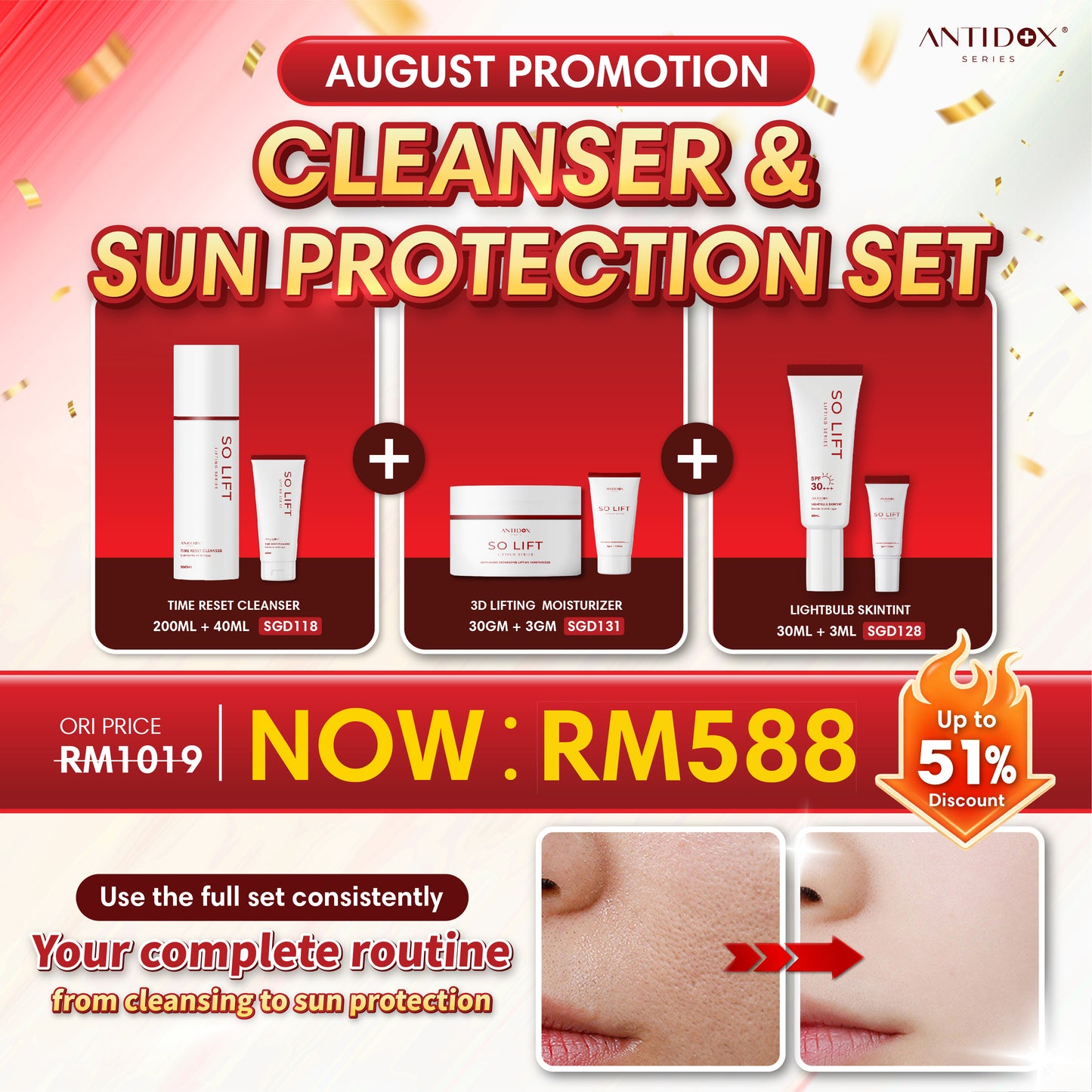 AUG SOLIFT PROMOTION PACKAGE RM588 CLEANSER & SUN PROTECTION SET