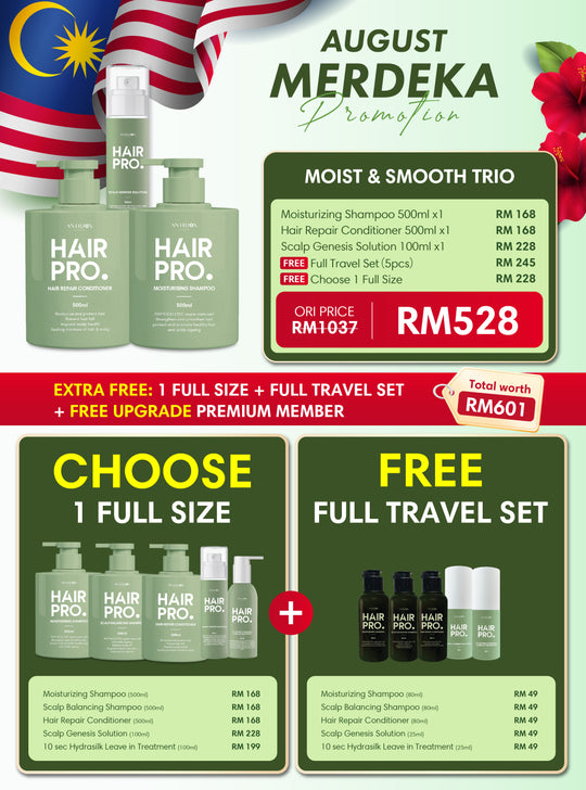 AUG HAIRPRO MERDEKA PROMOTION PACKAGE RM528 BUY 3 FREE 6 MOIST & CONDI & TONIC
