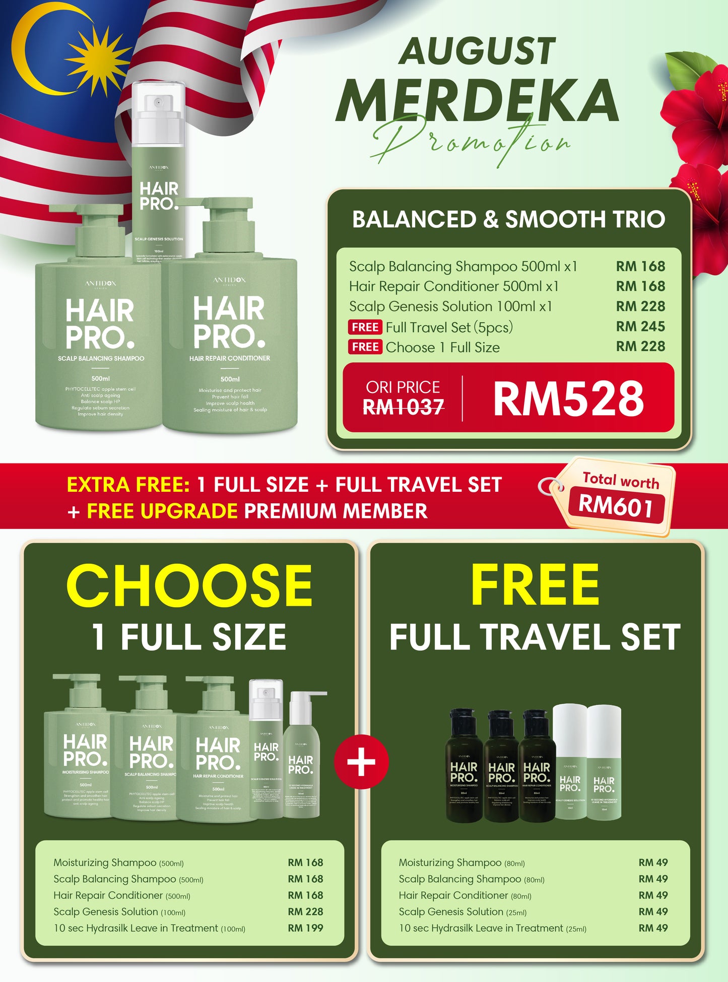 AUG HAIRPRO MERDEKA PROMOTION PACKAGE RM528 BUY 3 FREE 6 SCALP & CONDI & TONIC