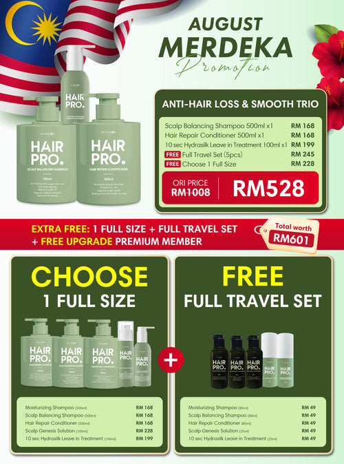 AUG HAIRPRO MERDEKA PROMOTION PACKAGE RM528 BUY 3 FREE 6 SCALP & CONDI & TREAT