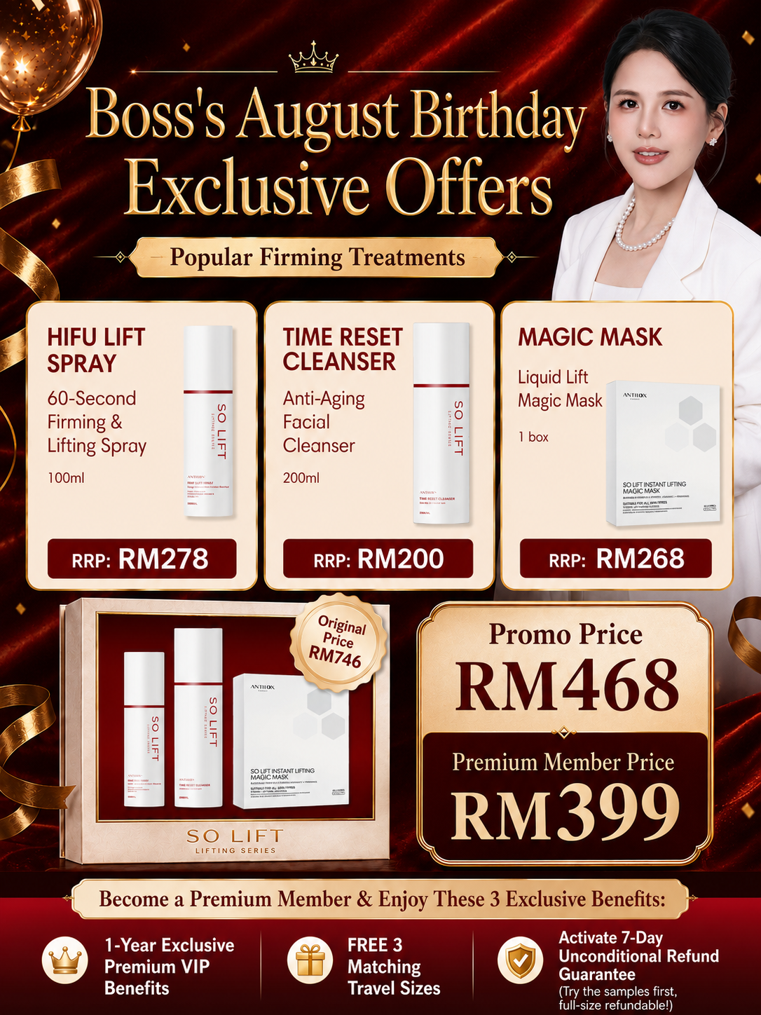 Set 3 Quick-Fix Lifting Routine — HIFU Lift Spray, Time Reset Cleanser, Magic Mask